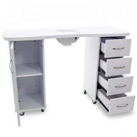 Stôl na manikúru 2027P s odsávačkou prachu a dvomi skrinkami biely