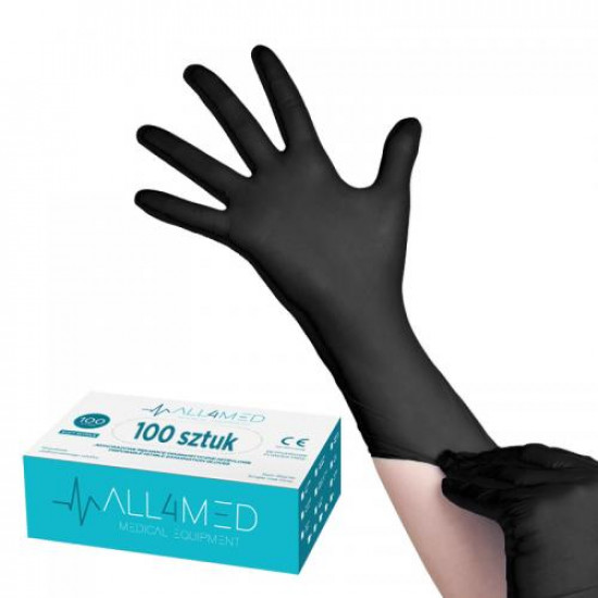 All4Med jednorázové nitrilové rukavice čierne M 100 ks
