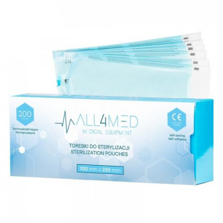 All4Med vrecká na parnú sterilizáciu v autokláve 100 x 230 mm 200 ks