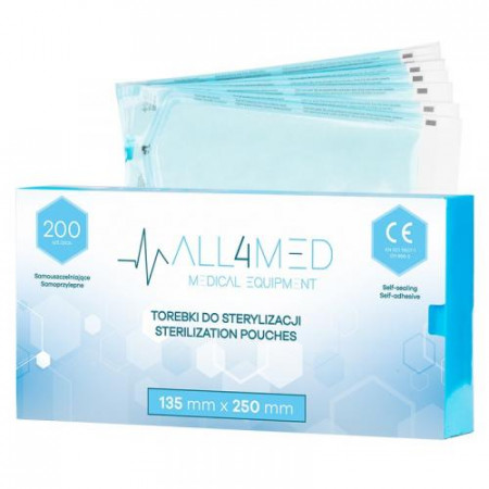 All4Med vrecká na parnú sterilizáciu v autokláve 135 x 250 mm 200 ks