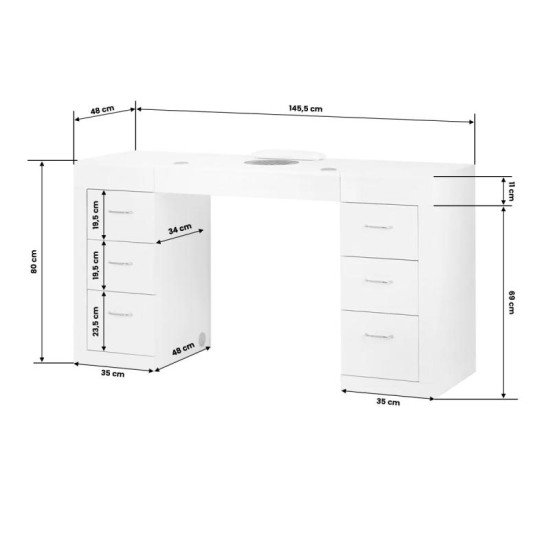 Manikérsky stôl 324 so zásuvkami, biely