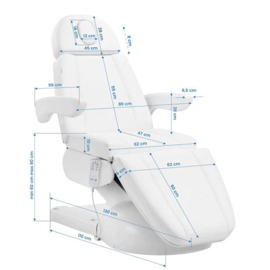 Kozmetické kreslo Azzurro Lux 3x motor s vyhrievaním biele