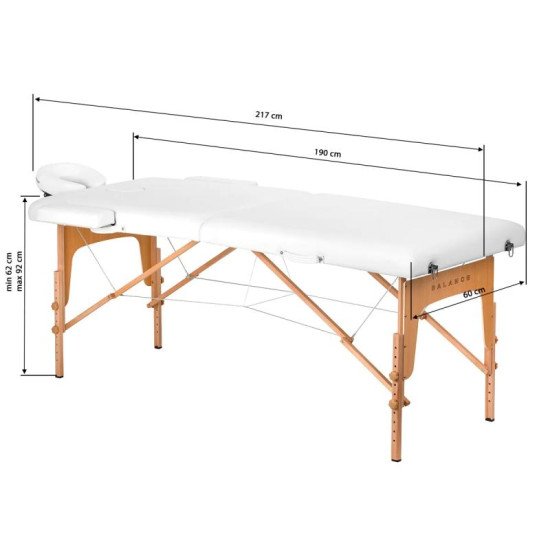 Balance skladací masážny stôl drevený 2 segmentový biely