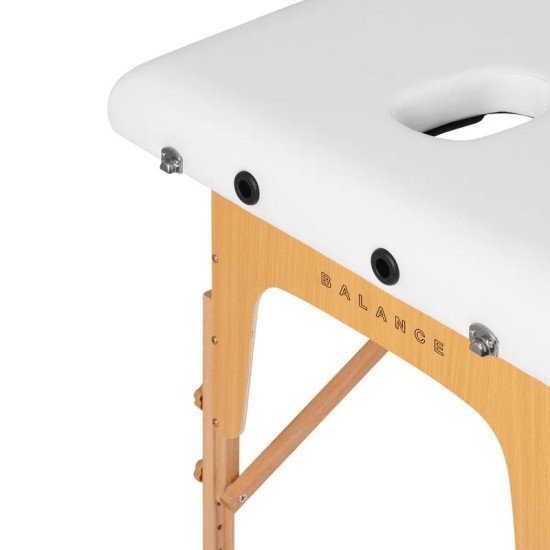 Balance skladací masážny stôl drevený 2 segmentový biely
