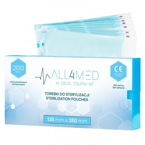 All4Med vrecká na parnú sterilizáciu v autokláve 135 x 250 mm 200 ks