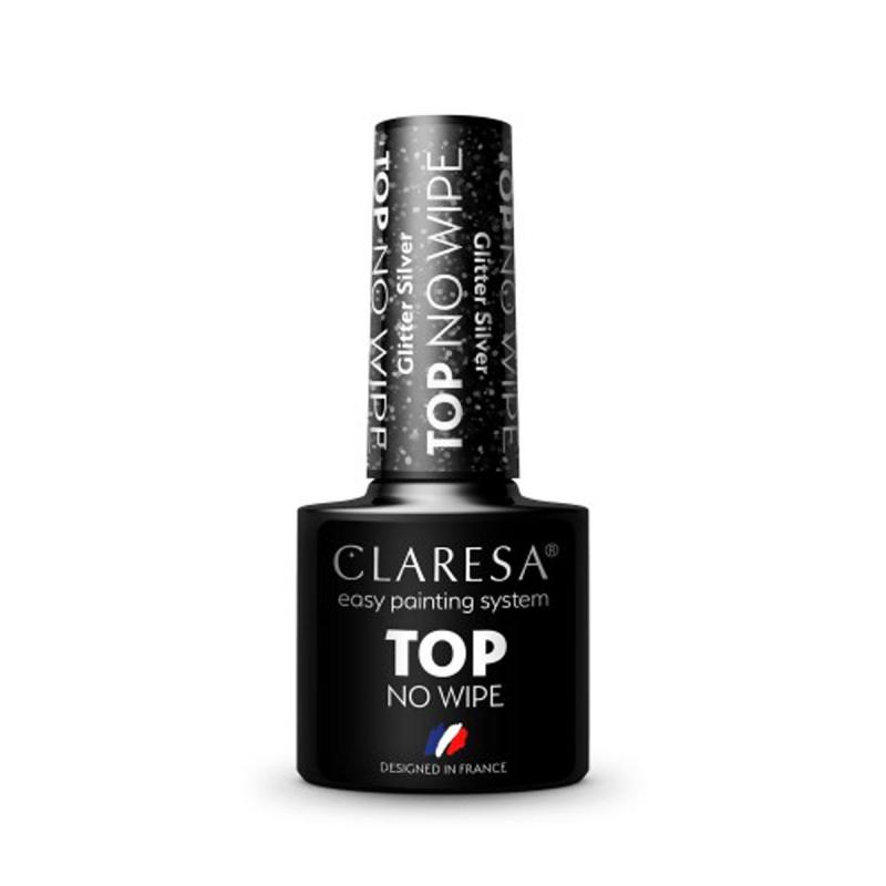 Claresa Top lak na nechty no wipe 5 g Glitter silver