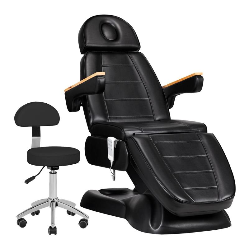 Elektrické kozmetické kreslo Sillon Lux 273B 3x motor čierne + taburetka AM-304 čierna