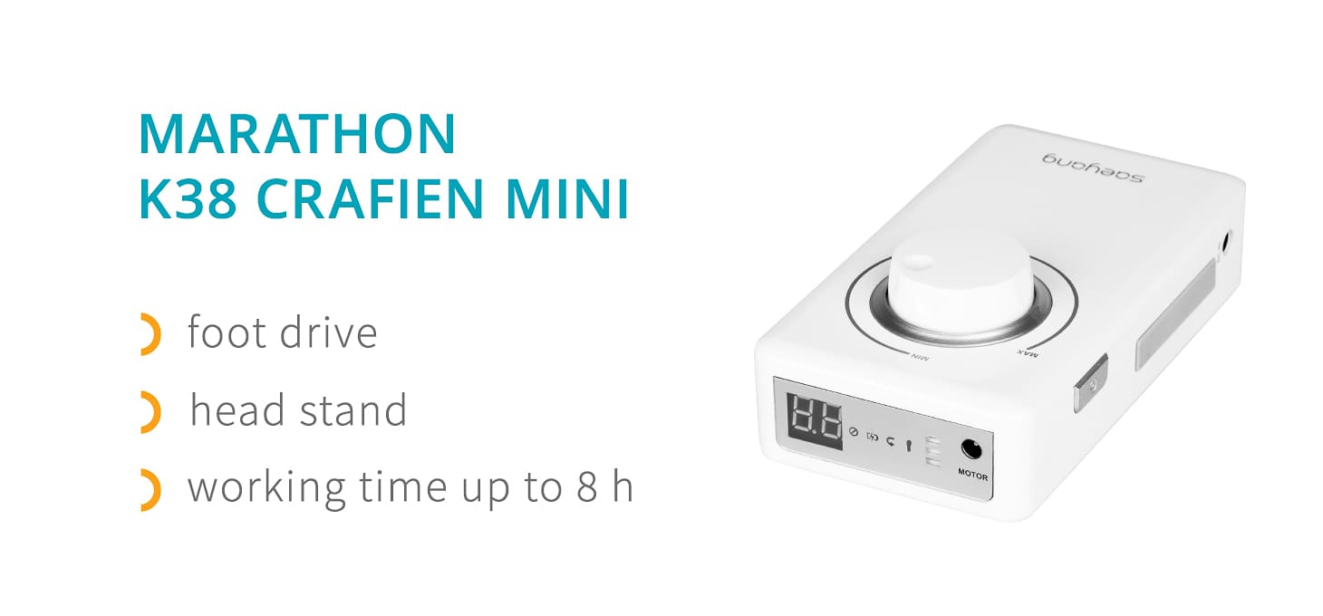 Saeyang Marathon K38 Crafien mini akumulátorová brúska na nechty bezuhlíková biela - detail produktu 2