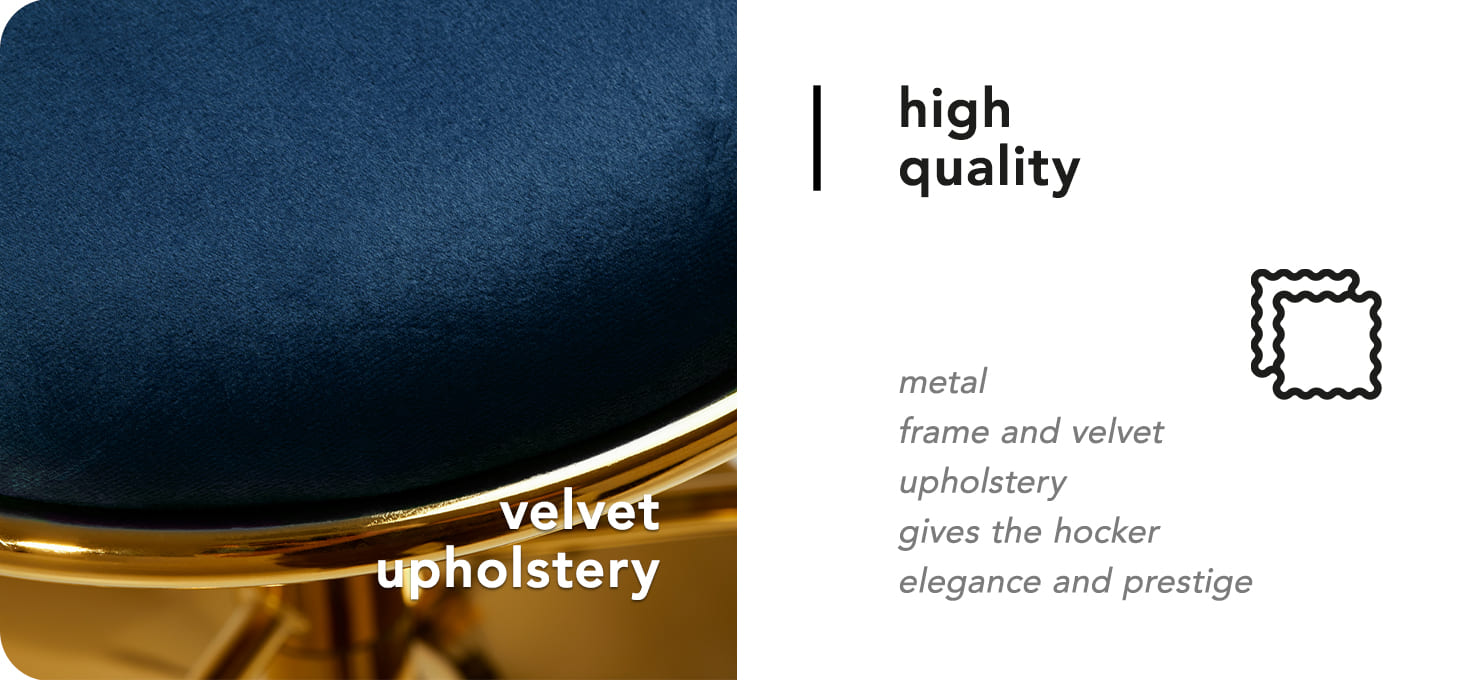 Barová stolička zamatová 4Rico QS- B 313a modrá - detail produktu 5