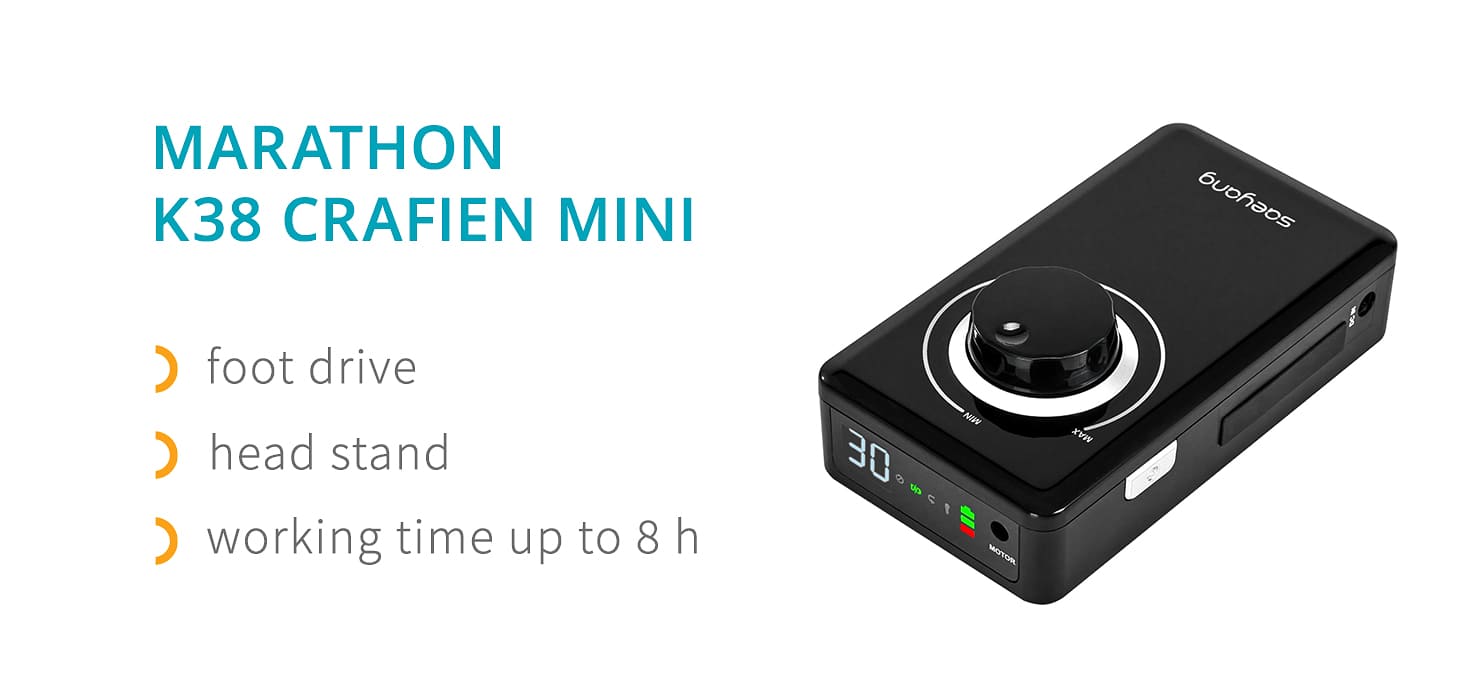 Saeyang Marathon K38 Crafien mini akumulátorová brúska na nechty bezuhlíková čierna - detail produktu 2