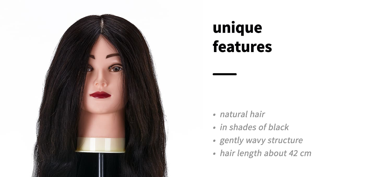 Cvičná kadernícka hlava Gabbiano WZ 1 naturálne vlasy farba 1 H, dĺžka 42cm - detail produktu 2