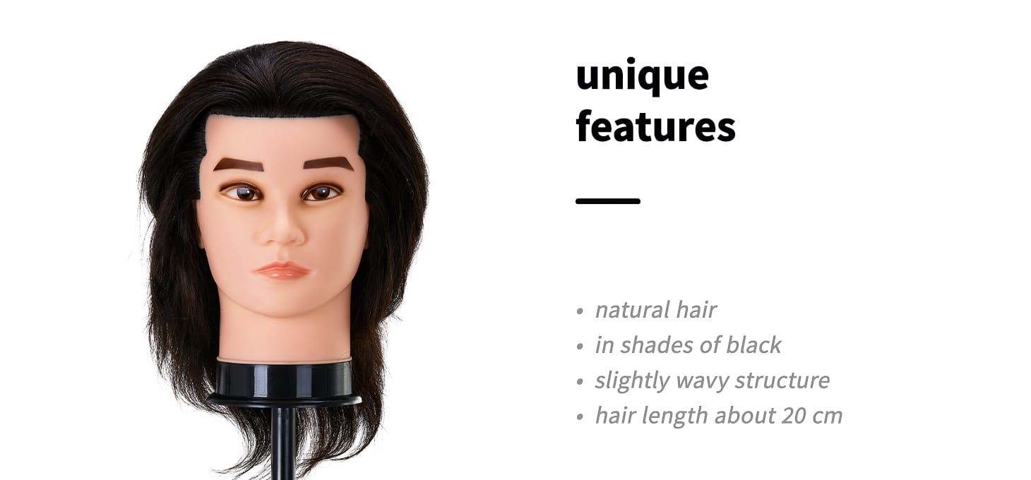 Cvičná kadernícka hlava Gabbiano WZ 3 naturálne vlasy farba 1 H - detail produktu 2