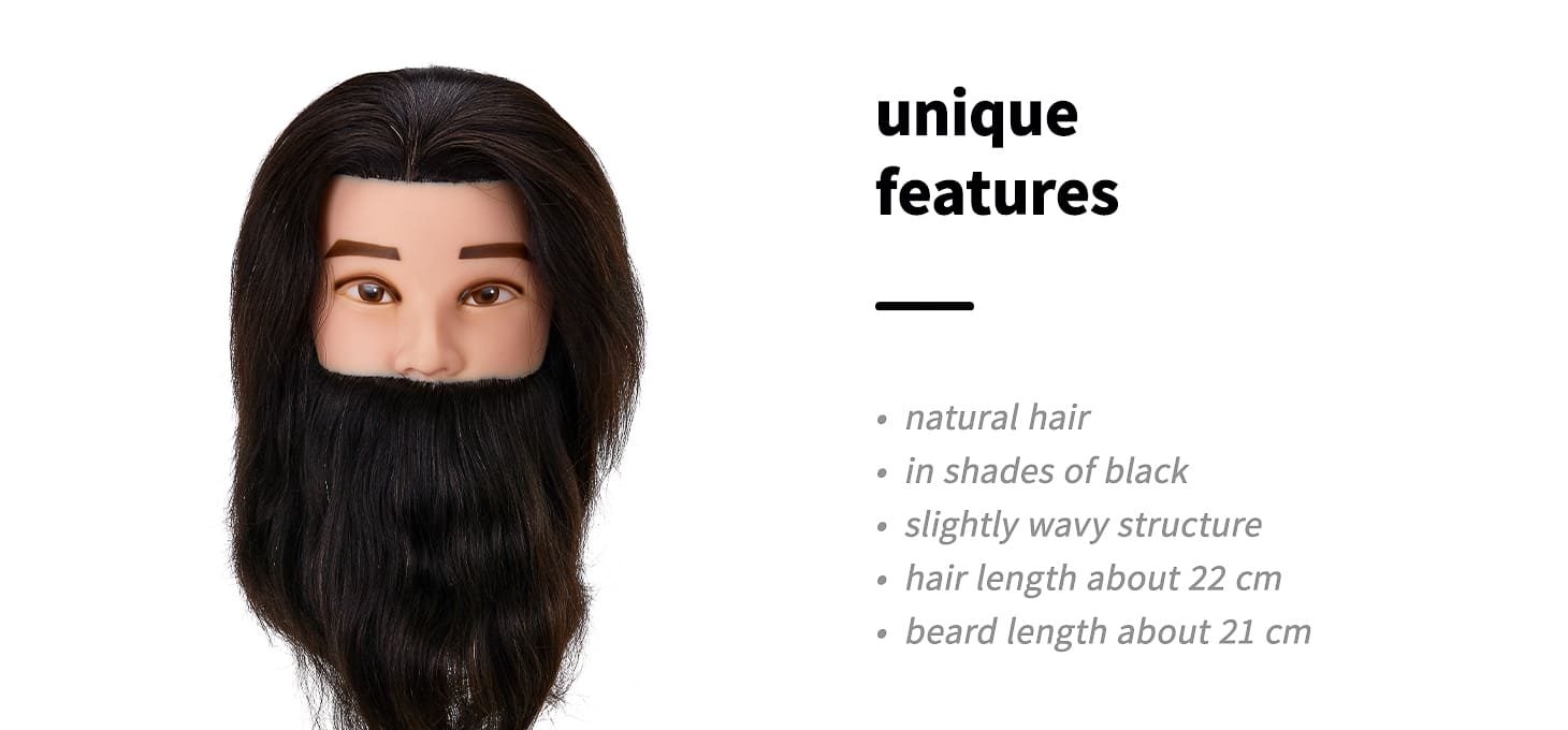 Cvičná kadernícka hlava s bradou Gabbiano WZ4 naturálne vlasy, farba 1H - detail produktu 2