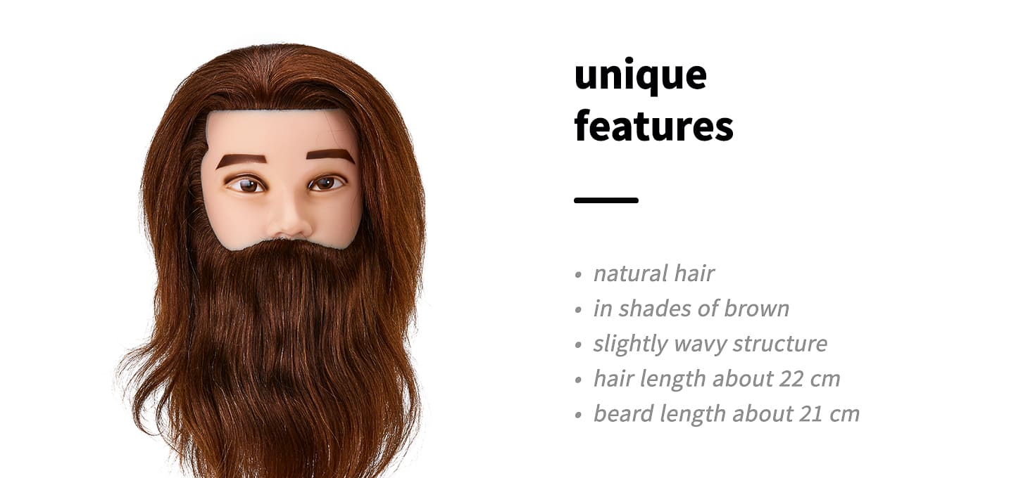 Cvičná kadernícka hlava s bradou Gabbiano WZ4 naturálne vlasy, farba 4H - detail produktu 3