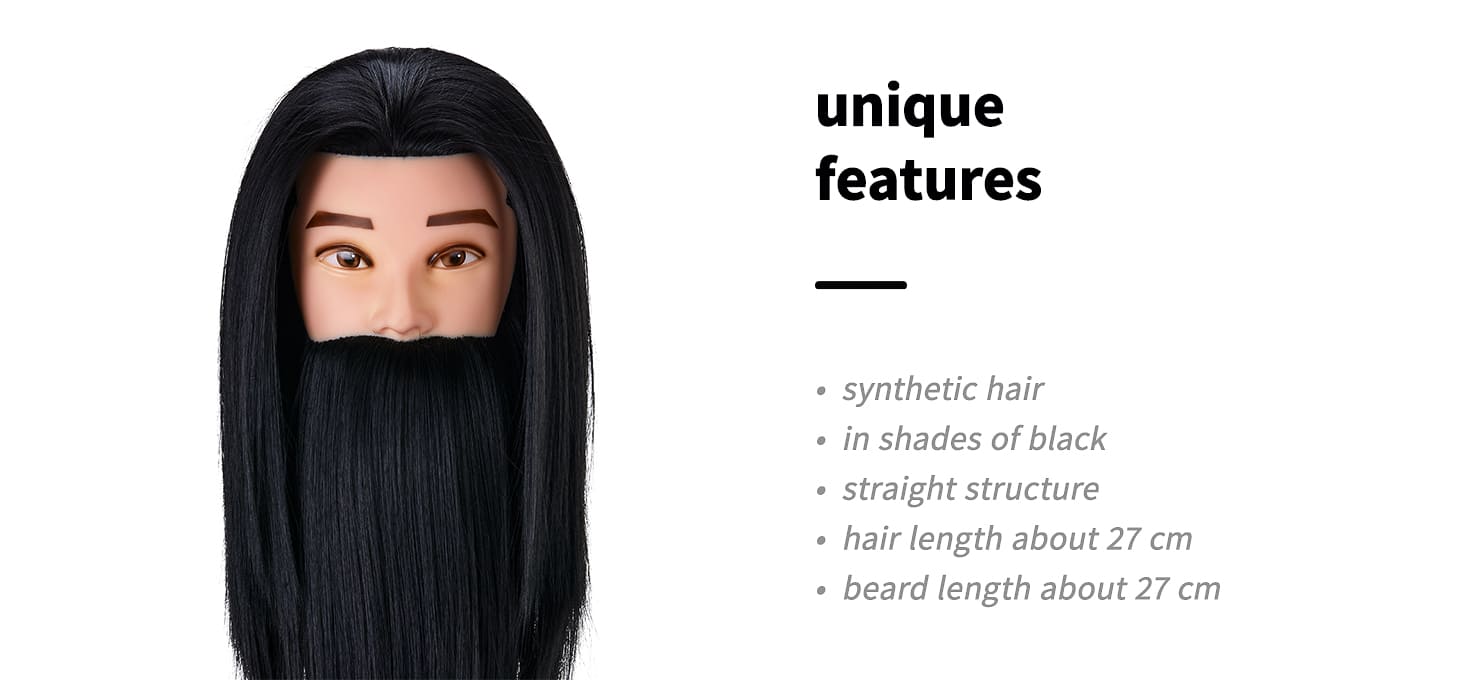 Cvičná kadernícka hlava s bradou Gabbiano WZ4, syntetické vlasy, farba 1H - detail produktu 2