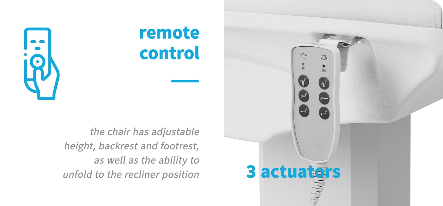 Elektrické kozmetické kreslo Azzurro 803D 3 motorové biele - detail produktu 2