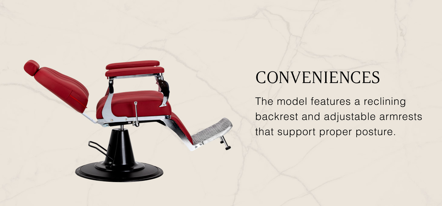 Barberské kreslo Gabbiano Elias červené - detail produktu 4