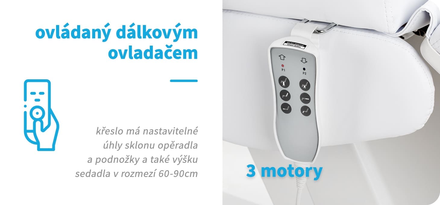 Kozmetické kreslo Azzurro Lux 3x motor biele - detail produktu 2